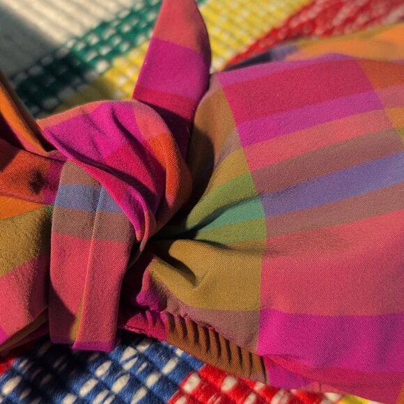 Isaac Mizrahi Multicolor Y2k Plaid Bandeau Swim Top Women's Size Medium - Picture 3 of 7